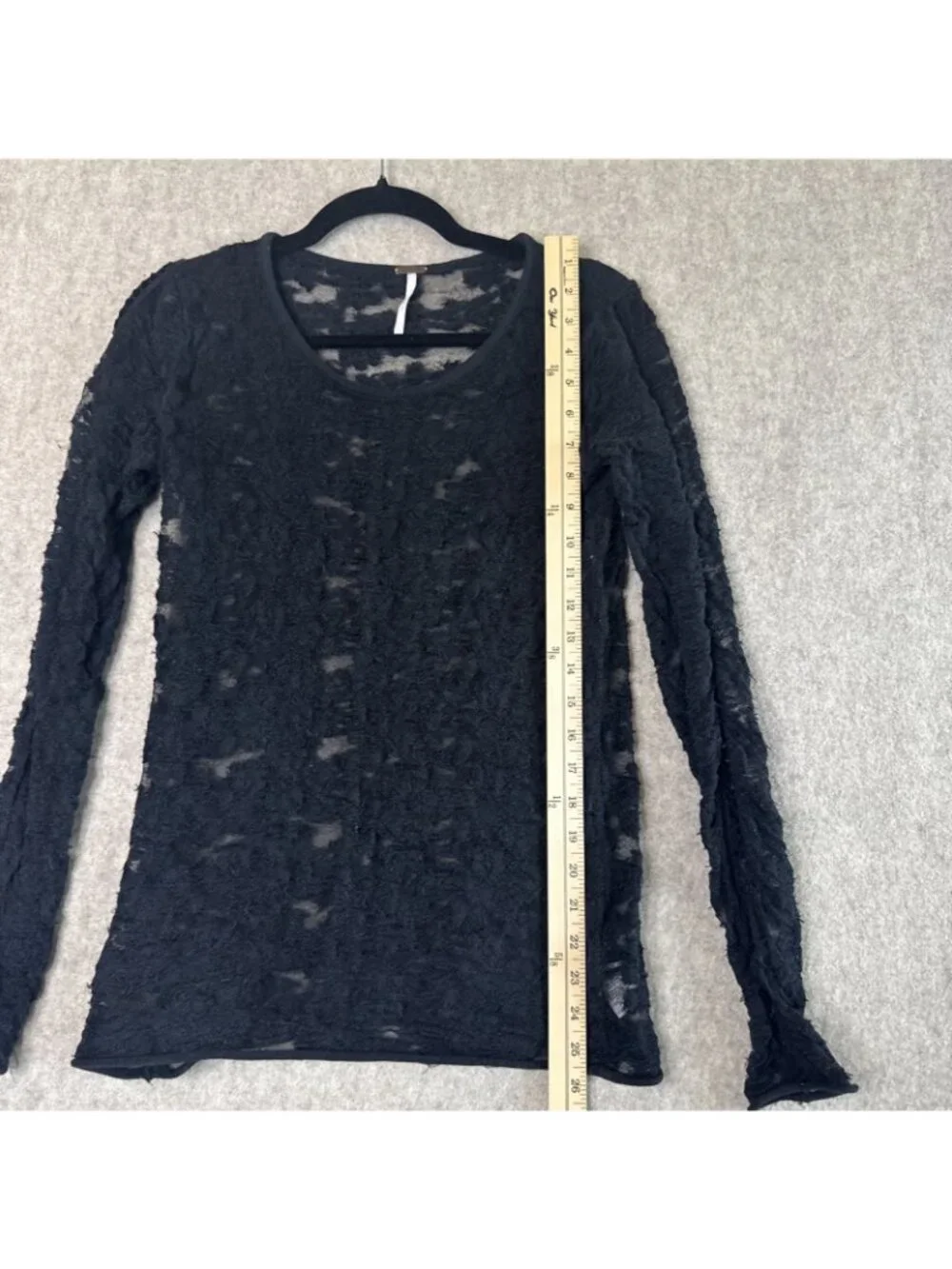 Free People Long Sleeve Laced Top Womens XS Black Sheer Round Neck